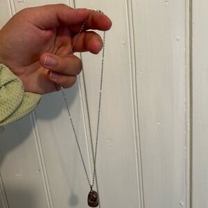 NEW handmade small shop Silver Chain Necklace with black & pink gemstone Pendant